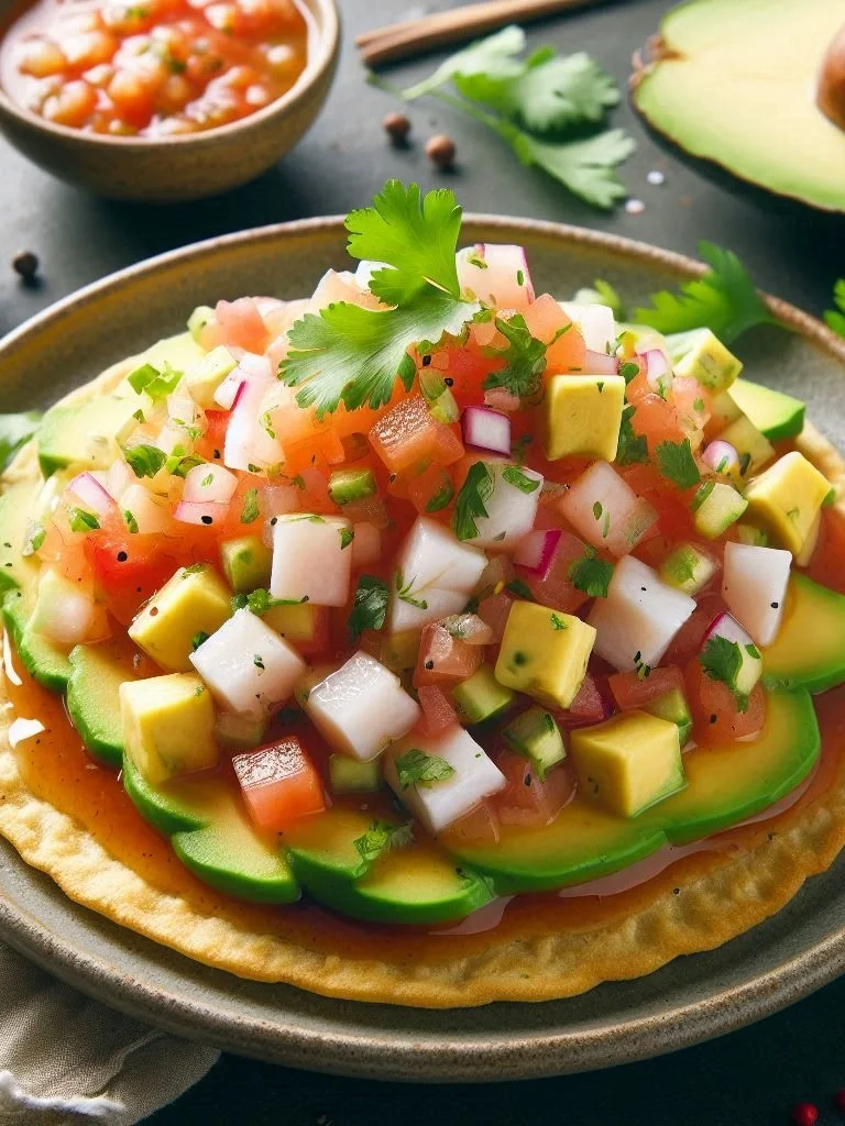 Tostada de Ceviche with Tropical Salsa