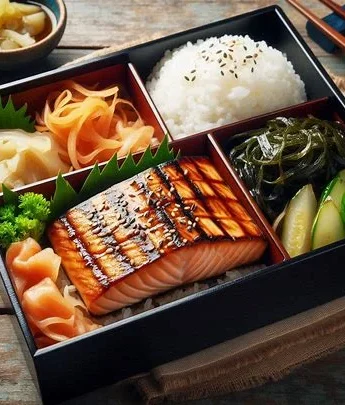 Miso-Marinated Grilled Salmon Bento