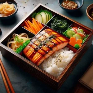 Miso-Marinated Grilled Salmon Bento