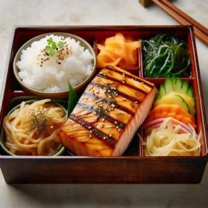 Miso-Marinated Grilled Salmon Bento