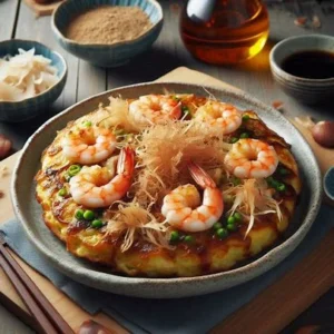 Okonomiyaki with Shrimp and Bonito Flakes