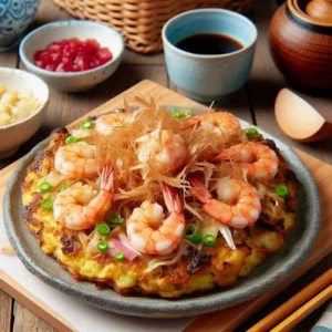 Okonomiyaki with Shrimp and Bonito Flakes