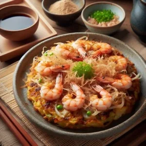 Okonomiyaki with Shrimp and Bonito Flakes