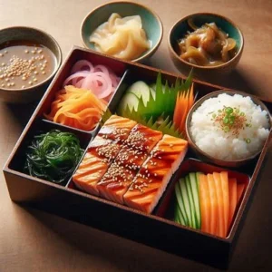 Miso-Marinated Grilled Salmon Bento