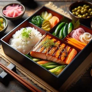 Miso-Marinated Grilled Salmon Bento